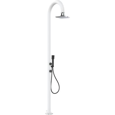 SINED Douche Aluminium Blanc avec Doccino et Systeme LED Double Attaque Melangeur pour Temperature Installation Interieure ou Exterieure LUNA-ALU-D-BIANCA-LED