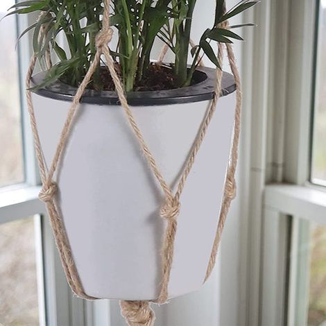 Set di 4 cestini sospesi in corda intrecciata a mano, portavasi da giardino, cestini per piante - 105 cm (1/5)