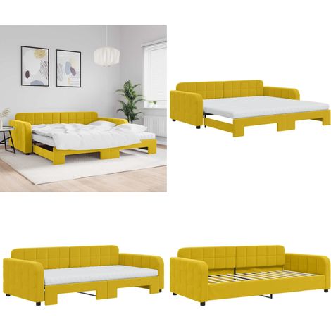 Tagesbett Ausziehbar mit Matratzen Gelb 100x200 cm Samt - Schlafsofa - Doppelbett (1/5)