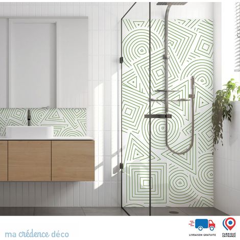 Panneau de douche : Motifs géométriques abstraits - Couleur Vert jaune - Alu composite - 90 - 245 (1/3)