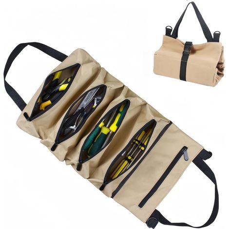 Sac à outils pour homme - Étui à clés en toile - 5 poches fermées, sac à outils multifonctionnel - Kaki (1/5)