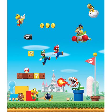 Toile murale Super Mario – Dimensions 152,4 x 132,1 cm – 100% polyester – Pour surfaces lisses – Nettoyage facile avec chiffon humide – Roommates (1/4)