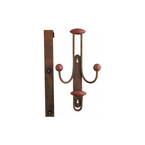 Porte manteau en fer finition rouillé bois teinté havane 4 têtes, MACAO
