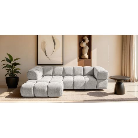 Ecksofa Designersofa BLANCHE in Stoff Puente Hellgrau Ottomane Links