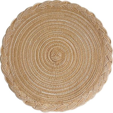 Lntyq Lot de 6 Sets Table Dessous Tapis, Tapis tissé résistant à la Chaleur，Polyester，Lavable antidérapant Rond Table Pad Euro tissé à la Main (Khaki, 18cm)