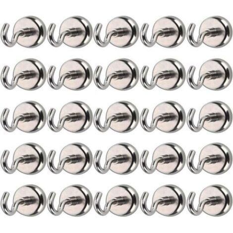 25 PCS Magnetic Hooks with Neodymium Magnets, Very Powerful Hooks for Kitchen, Bathroom, Bedroom, Garage, Locker, Office, Refrigerator