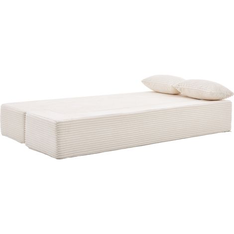 Canapé-lit 3 places convertible en velours côtelé beige, modulable au sol, sans montage, avec 2 coussins, idéal petit espace et chambre d'appoint CHICFURN (1/5)