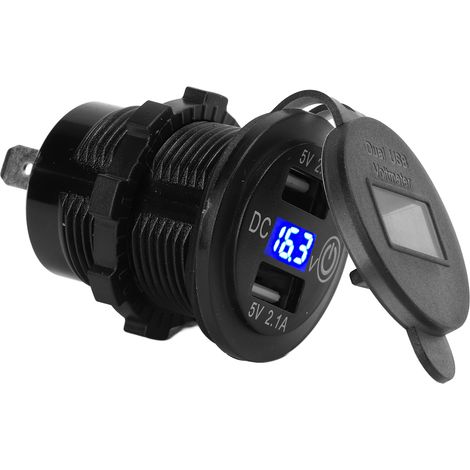 Doppel-USB-Autoladegerät, Schnellladefunktion, Spannungsanzeige, Universal 12-24V, für Lkw und Motorräder (1/5)