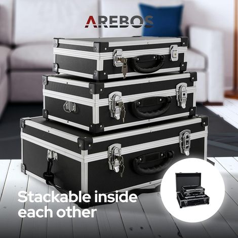 AREBOS Set de 3 Maletín de Transporte Portátil Maletín de Aluminio (1/4)