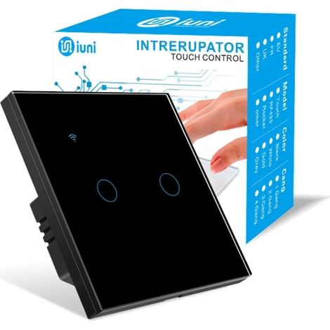 Interrupteur tactile intelligent, Wi-Fi, verre trempé, 2G, 10 A, commande vocale, Smart Life / Tuya, LED, noir (1/5)