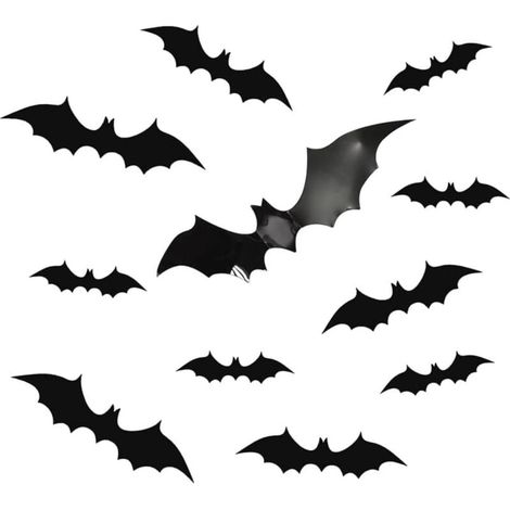 【Material】 Die 3D-Fledermaus-Wandaufkleber bestehen aus schwarzem, wasserfestem PVC, sind formstabil, verformen sich nicht leicht, sind abnehmbar und wiederverwendbar. 【EINFACHE ANWENDUNG】 DIY- (1/4)