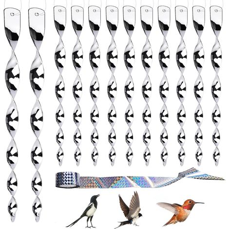 12 Pcs Répulsif Oiseaux Reflechissants,Repulsif Pigeon, 30cm Effaroucheur Oiseaux avec Bande Répulsive 80 m x 2,4 cm 360 Degrés Spirale Réfléchissante pour Jardin, Balcon, etc. 6 Couleurs