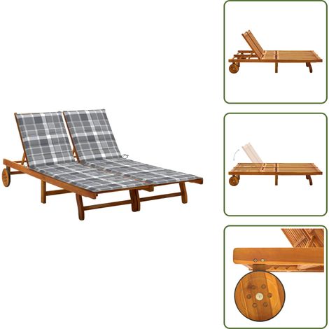Cuscino in tessuto - vidaXL Sdraio da Giardino a 2 Posti con Cuscini in Massello di Acacia - Lettino con ruote