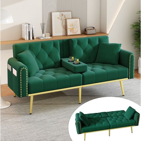 CHICFURN Divano letto 175x80x73,5 cm in velluto verde con portabicchiere (1/5)