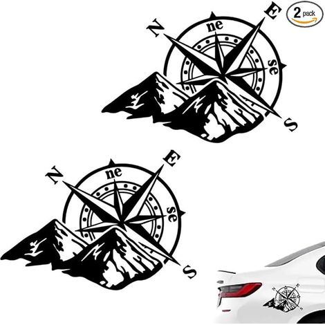 2 Pièces Autocollant Boussole de Montagne pour Voiture, Moto et Camping Car - Graphiques pour Capot (1/5)