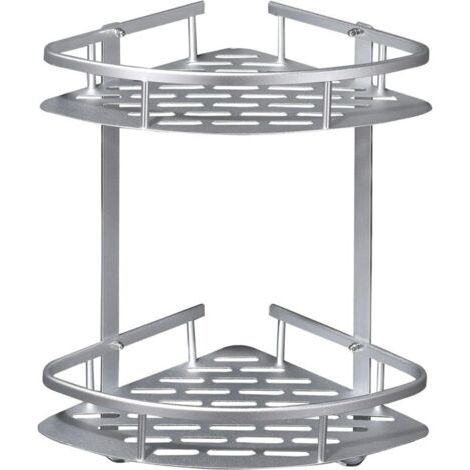 Etagere Douche Sans Percage, Etagere Salle de Bain Aluminium, Rangement Douche Antirouille, Etagere Angle Salle de Bain avec 2 crochets (1/5)