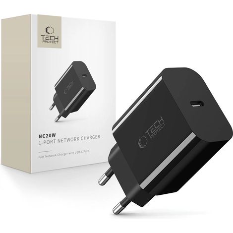 Caricabatterie da parete Tech-Protect NC20W USB-C a 1 porta PD20W - Nero (1/5)