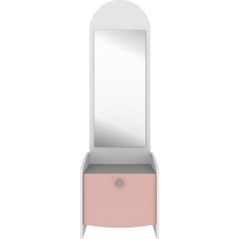 COMODINO-TOELETTA CON SPECCHIO BIANCO, ROSA E GRIGIO RINGO