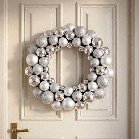 Traditional Silver Christmas Bauble Wreath (1/2)