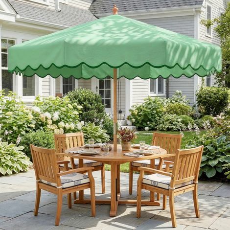 Parasol de Jardin Rond avec Volants Rétro Chic Aspect Bois Protection Solaire UV 230cm Vert Clair (1/5)