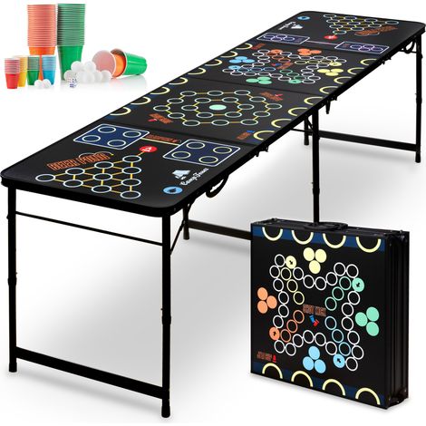 Tavolo da beer pong CampFeuer, tavolo multigioco pieghevole per feste 6 in 1, incluso set di accessori da 106 pezzi