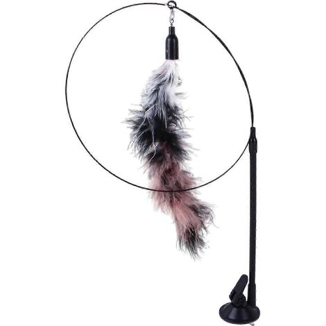 Jouet interactif pour chat, jouet à plumes amusant avec ventouses, idéal pour stimuler l'intelligence des chatons et développer leur curiosité.-Grey strip (1/5)