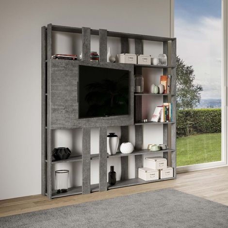 Libreria Moderna 5 Ripiani con Pannello per TV 178x36x204 cm in nobilitato Grigio (1/3)
