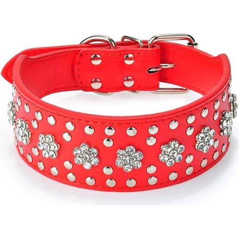 Collier de chien en cuir clouté (Rouge S)