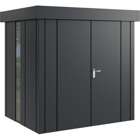 Hörmann Metall-Gerätehaus "Juno" mit Flachdach, JFD4 - Design, 214 x 166 cm (B x T), anthrazit, mit bodentiefem Fenster, 2-flüglige Tür (1/5)