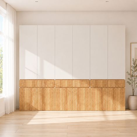 Armoire à portes battantes, 270 x 50 x 200 cm, avec 12 portes, 3 tringles et 3 tiroirs, armoire moderne, pour chambre, entrée, chambre d'enfant ou bureau, chêne clair (1/5)