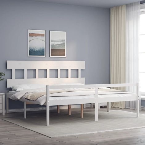 Lit adulte Contemporain avec tête de lit  Cadre de lit blanc 200x200 cm bois massif 10981 (1/5)