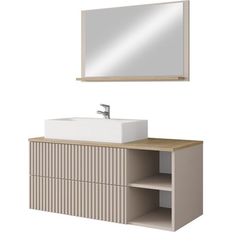 Mobilier1 – Ensemble de meubles de salle de bain – Meuble-lavabo 100 x 45 cm en stratifié et MDF – Miroir 50 x 80 cm – Installation murale recommandée
