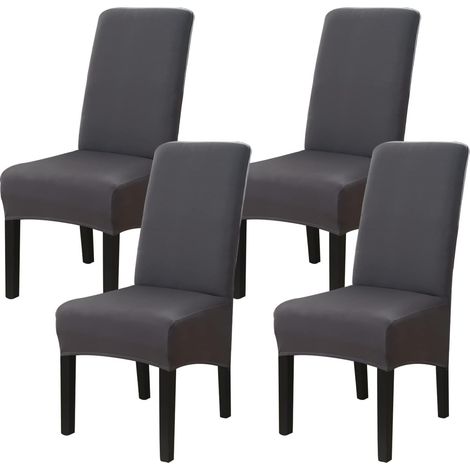 Housse de Chaise de Salle à Manger XL,Housse de Chaise Extensible Lot de 4,Couverture de Chaise Grande Universelle Lavable,Facile à Nettoyer pour Décor Salle à Manger Salon(Gris Foncé,4 Pièces) (1/5)