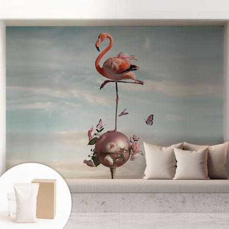 Tapete Vliestapete mit Kleber modern - Wanddeko für Küche - Klebefolie Wand - luxus Look Eleganter Flamingo 208x146 cm (1/5)