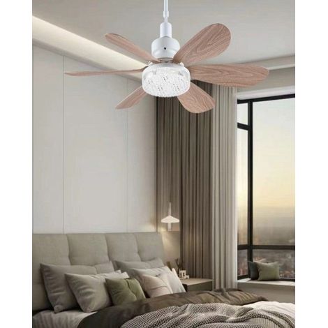 Lampe de ventilateur à six pales 40W 52 cm pales en grain de bois couvercle blanc laiteux avec support de lampe-Olive (1/4)