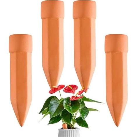 Set di 4 Oyas in terracotta per la piantumazione, Oyas autoirriganti in terracotta, coni di irrigazione in argilla, irrigazione a goccia automatica per piante da interno, marrone (10 4 pezzi) (1/5)