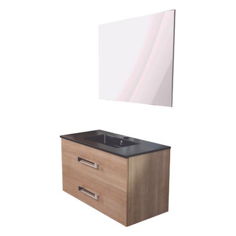 ONDEE ZEN - Meuble de salle de bain à suspendre LENCA - L90cm - Bois miel - Mélaminé (1/7)