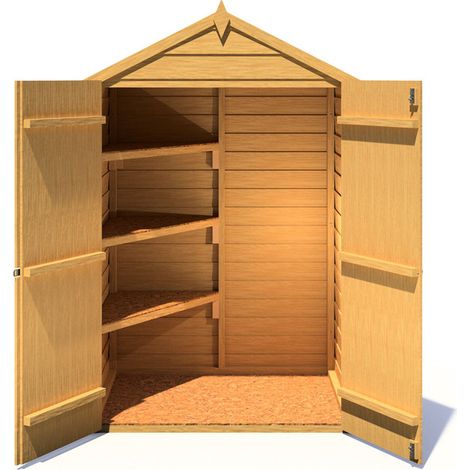 Overlap 4 x 3 Feet Dip Treated Apex Shed Double Door with 3 Corner Shelves (1/6)