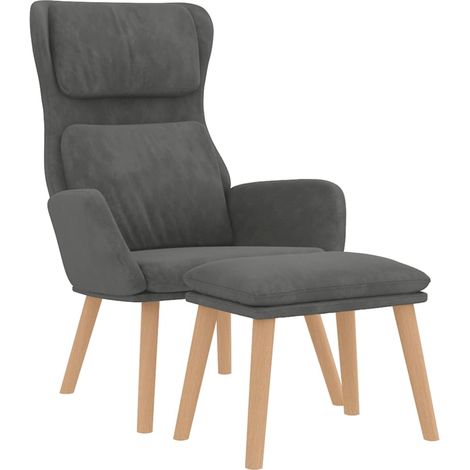 Maison Exclusive - Relaxsessel mit Hocker Dunkelgrau Samt (1/5)