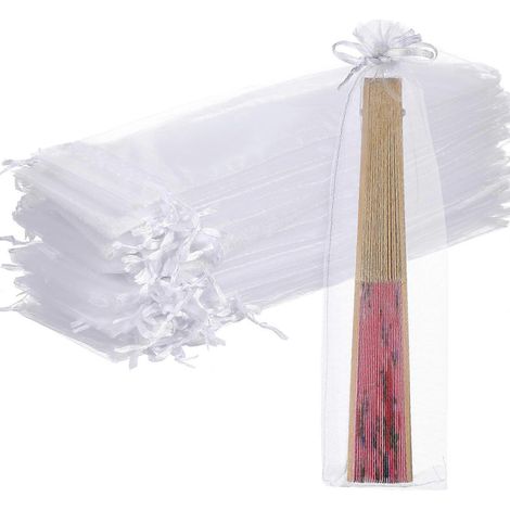 50 pochettes éventail pliables en organza avec cordon de serrage, sacs cadeaux pour fêtes et mariages (blanc)-50pcs-White