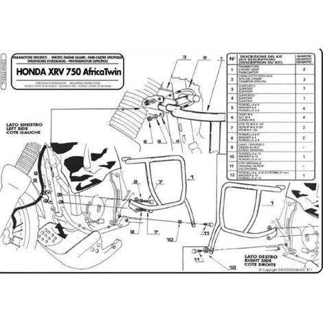 PROTECTORES DE MOTOR KAPPA HONDA XRV 750 AFRICA TWIN (TN362) NEGRO
