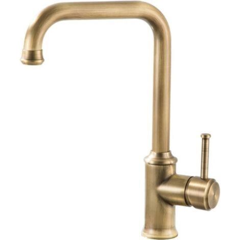 Robinet mitigeur d'évier de cuisine rotatif, en cuivre ancien, avec tuyau d'arrivée d'eau (1/4)