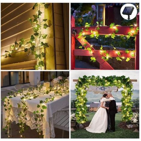 Guirlande Lumineuse Exterieure Solaire 10M 100 LEDs - Lierre Artificiel - Décoration Jardin, Cour, Maison, Patio (1/4)