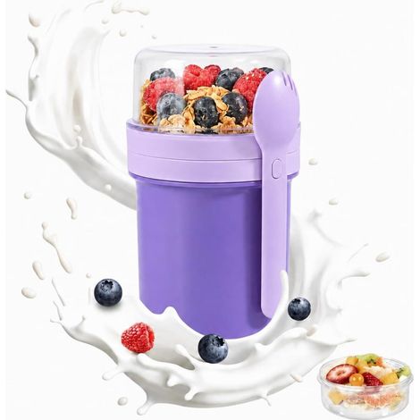Müsli Becher To-Go 550+250 ml, auslaufsicher mit Löffel Saucenbox Büro perfekt für Reisen (1/5)