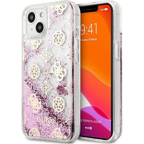 Funda rígida rosa/rosa con purpurina líquida Peony de Guess GUHCP13SLGPEPI para iPhone 13 mini de 5,4 pulgadas. (1/5)