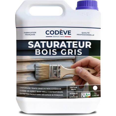 Codève Bois – Saturateur bois gris 5 L – Limite déformations et fendillements – Application facile sur bois extérieur – Rendement 10 m2/L