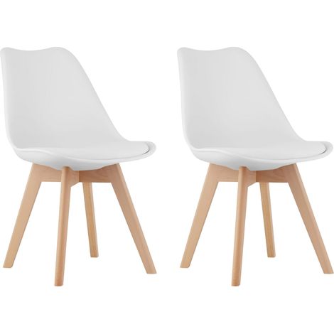 Chaise DOZZA, cuir écologique blanc avec pieds en bois, dimensions 49x82x43 cm, pour salon, bureau, salle à manger, 2 pièces (1/5)