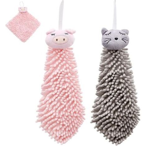 Pair Lot de 2 gants de toilette en éponge, serviettes pour les mains, rose et gris (1/5)
