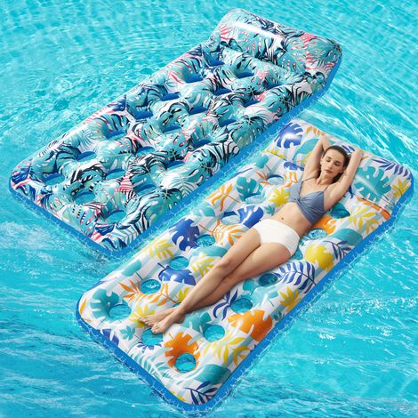 Aufblasbare Poolmatratze, riesige Pool-Luftmatratze für Erwachsene mit Kopfstütze, Seefloß-Wasserliege, multifunktionales Pool-Schwimmspielzeug