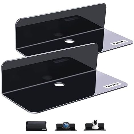 Etagere Murale Noire Lot de 2, Espace Mural Extensible sans dommage - 22,9cm etagères murales en Acrylique pour Haut-Parleur Intelligent, Figurines d'action, Kamera, avec 4 Clips Câble